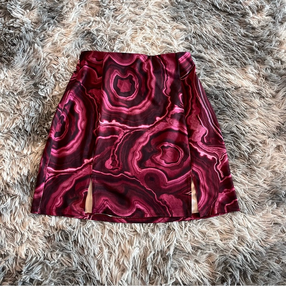 Pull&Bear Magenta Pink Swirl Abstract Print‎ Patterned Mini Skirt- Size M